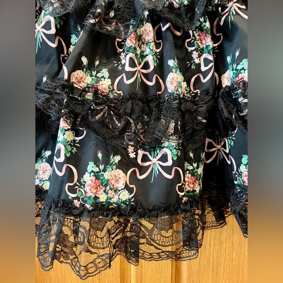 NWT Widow Bewitched Bloom Mini Dress w/ Petticoat Corset Satin Shoulder Ties - Picture 7 of 16